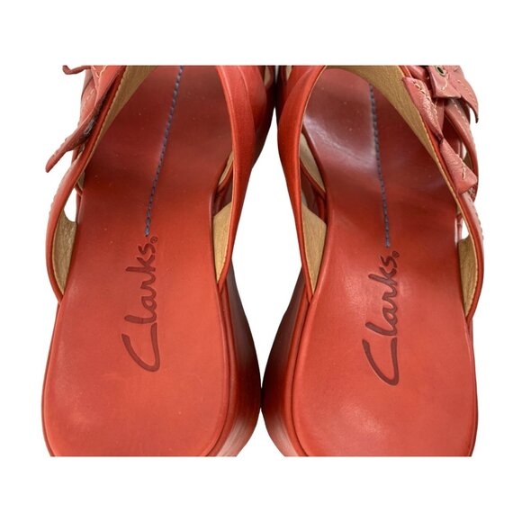 Rare VTG Clarks Red Leather Floral Sandals Size 6B SAMPLE 34477 Square Toe 7951 - Picture 7 of 9